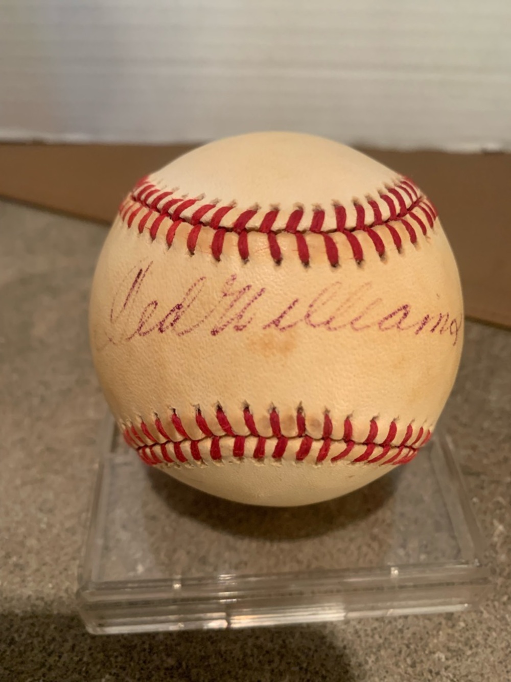 Autographed Ted Williams Baseball with Red Stitching with ball case
